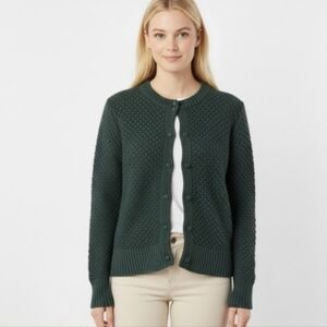 L.L. BEAN Womens Wool Angora Blend Knit Cardigan Sweater Forest Green Large NWOT